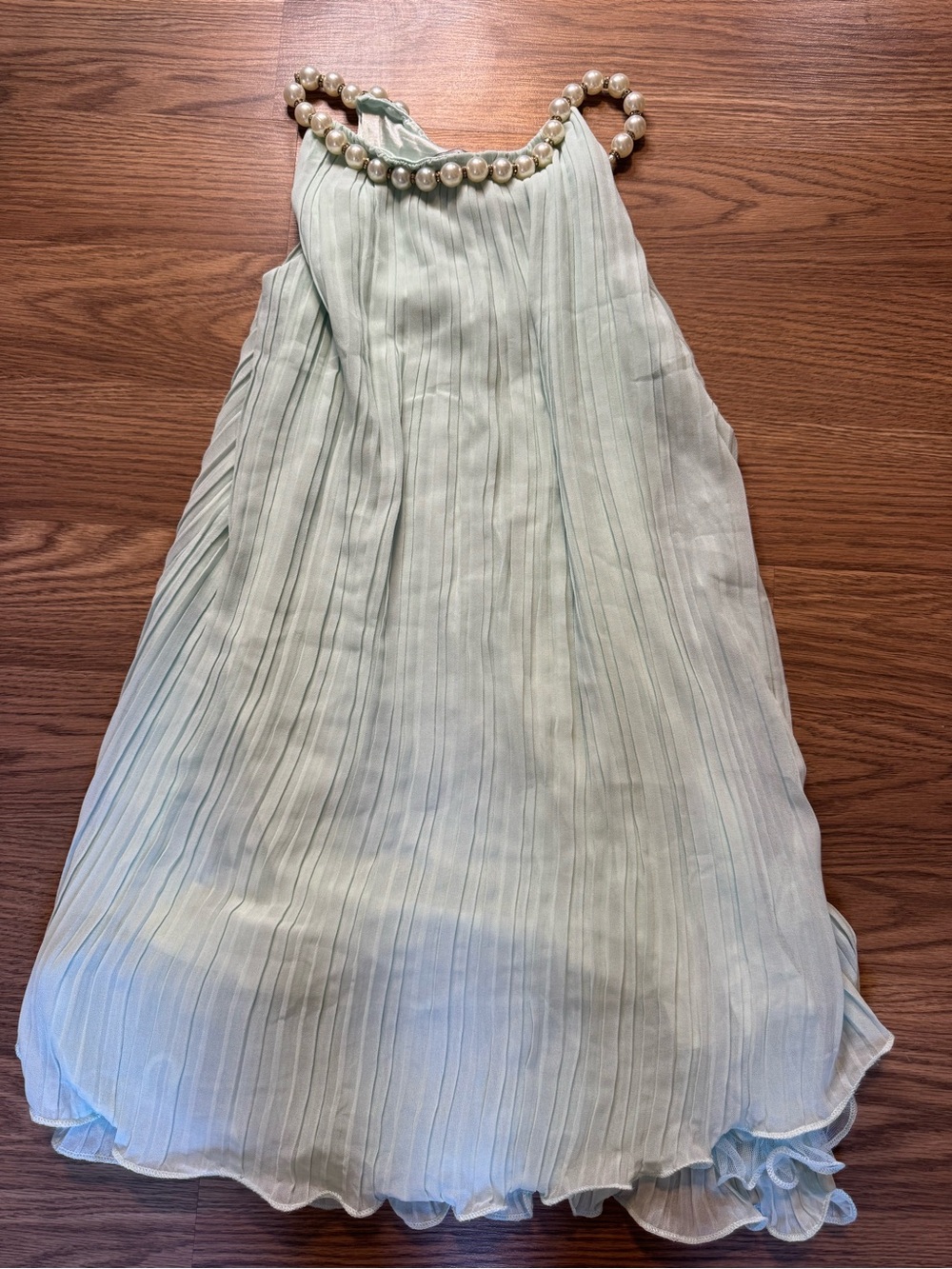 Pleated Halter Dress with Pearl Neckline /Babydoll - Light Mint (pls read descr)